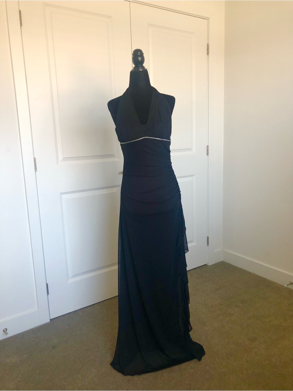 Mariposa Black Halter Maxi Dress with Beaded Waist
